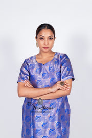 Royal Blue Pure Katan Silk Brocade Kurta with Sharara - The Handlooms