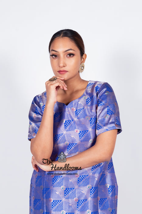 Royal Blue Pure Katan Silk Brocade Kurta with Sharara