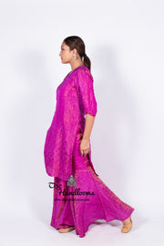 Magenta Pure Katan Silk Brocade Kurta with Sharara - The Handlooms