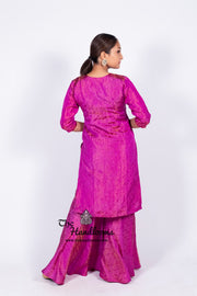 Magenta Pure Katan Silk Brocade Kurta with Sharara - The Handlooms