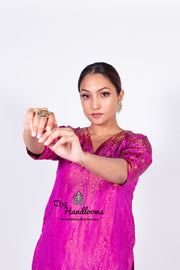 Magenta Pure Katan Silk Brocade Kurta with Sharara - The Handlooms