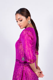 Magenta Pure Katan Silk Brocade Kurta with Sharara - The Handlooms