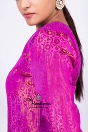 Magenta Pure Katan Silk Brocade Kurta with Sharara - The Handlooms