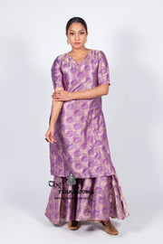 Purple Pure Katan Silk Brocade Kurta with Sharara - The Handlooms