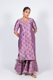 Purple Pure Katan Silk Brocade Kurta with Sharara - The Handlooms