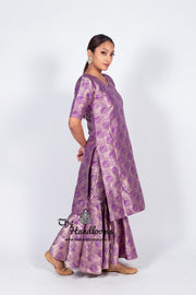 Purple Pure Katan Silk Brocade Kurta with Sharara - The Handlooms