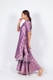 Purple Pure Katan Silk Brocade Kurta with Sharara - The Handlooms
