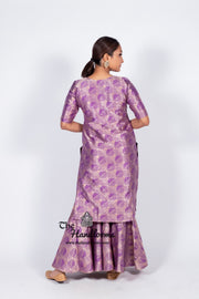 Purple Pure Katan Silk Brocade Kurta with Sharara - The Handlooms