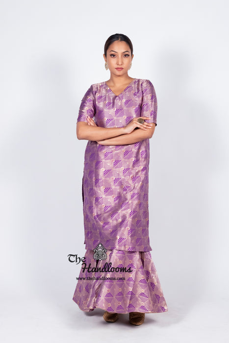 Purple Pure Katan Silk Brocade Kurta with Sharara