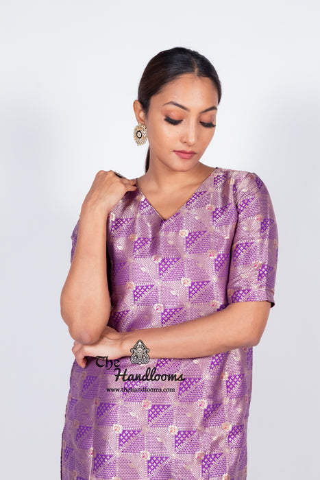 Purple Pure Katan Silk Brocade Kurta with Sharara