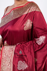 Maroon Pure Katan Silk Banarasi Handloom Saree - All over Sona Roopa Kadua motifs - The Handlooms