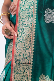 Green Pure Katan Silk Banarasi Handloom Saree - All over Sona Roopa Kadua motifs - The Handlooms