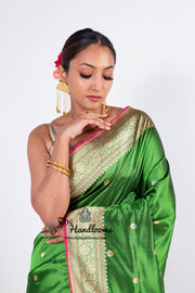 Green Pure Katan Silk Banarasi Handloom Saree - All over Kadua motifs With Meenakari - The Handlooms