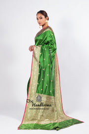 Green Pure Katan Silk Banarasi Handloom Saree - All over Kadua motifs With Meenakari - The Handlooms