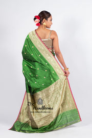 Green Pure Katan Silk Banarasi Handloom Saree - All over Kadua motifs With Meenakari - The Handlooms