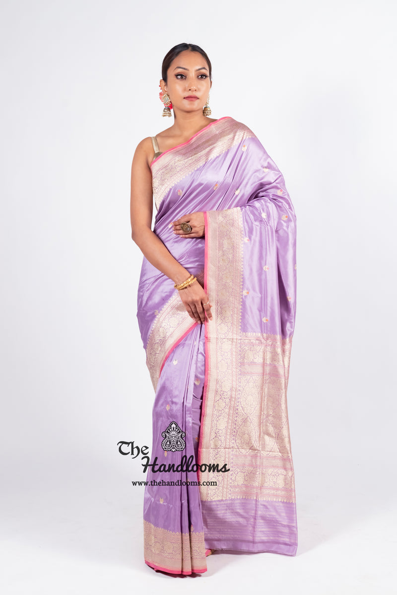 Pure Katan Silk Banarasi Handloom Saree - All over Kadua motifs With Meenakari - The Handlooms