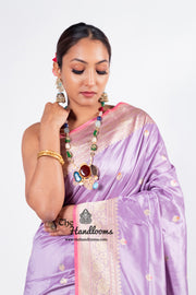 Pure Katan Silk Banarasi Handloom Saree - All over Kadua motifs With Meenakari - The Handlooms