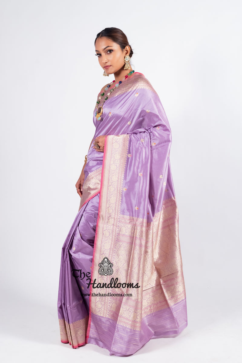 Pure Katan Silk Banarasi Handloom Saree - All over Kadua motifs With Meenakari - The Handlooms