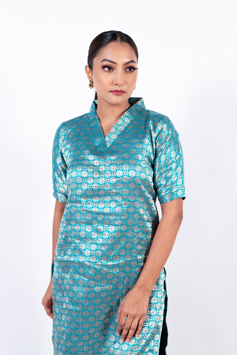 Pure Katan Silk Brocade Kurta with Sharara - The Handlooms