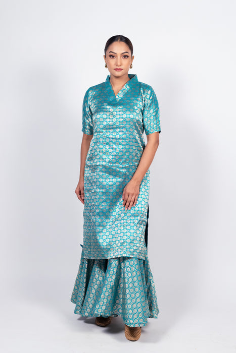 Pure Katan Silk Brocade Kurta with Sharara