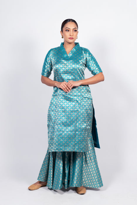 Pure Katan Silk Brocade Kurta with Sharara