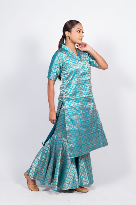 Pure Katan Silk Brocade Kurta with Sharara