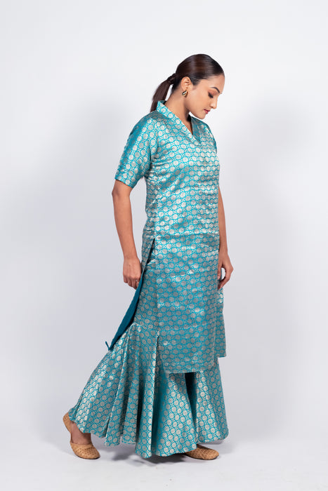 Pure Katan Silk Brocade Kurta with Sharara