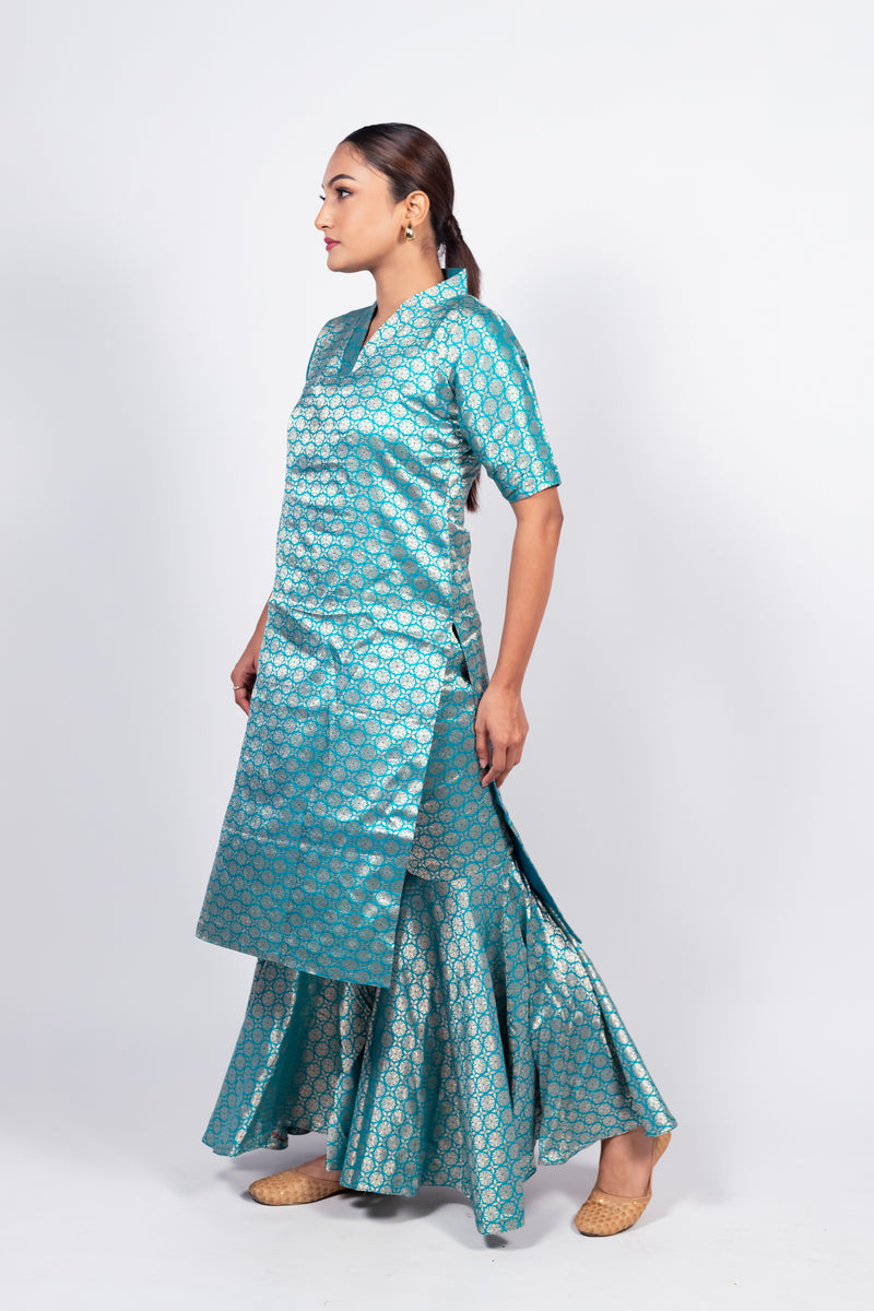 Pure Katan Silk Brocade Kurta with Sharara - The Handlooms