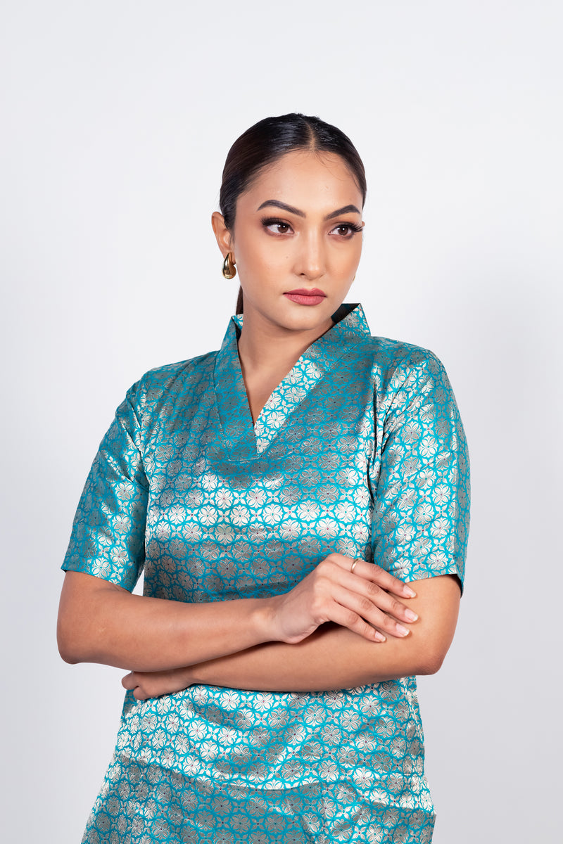 Pure Katan Silk Brocade Kurta with Sharara - The Handlooms