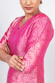 Hot Pink Pure Khaddi Georgette Brocade Kurta with Sharara - The Handlooms