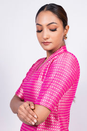 Hot Pink Pure Khaddi Georgette Brocade Kurta with Sharara - The Handlooms