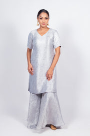 Ivory Pure Khaddi Georgette Brocade Kurta with Sharara - The Handlooms