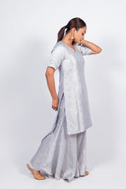 Ivory Pure Khaddi Georgette Brocade Kurta with Sharara - The Handlooms