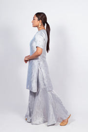 Ivory Pure Khaddi Georgette Brocade Kurta with Sharara - The Handlooms