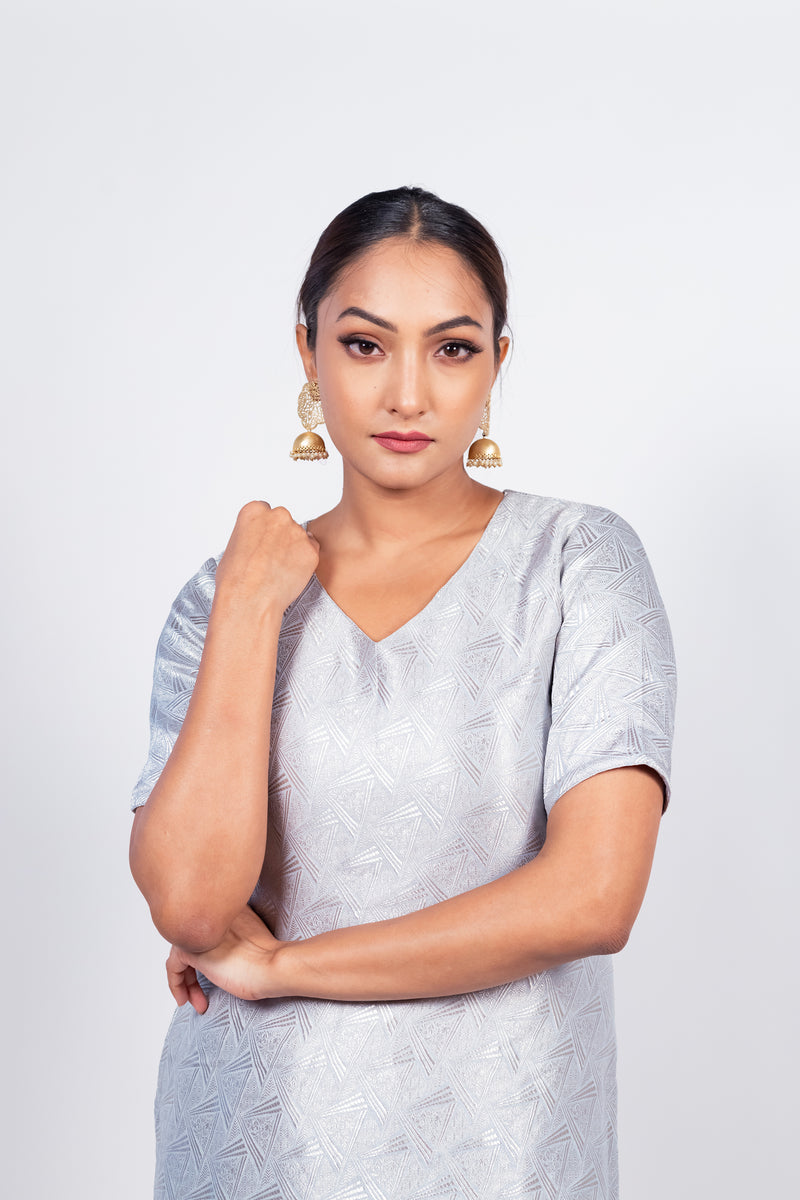 Ivory Pure Khaddi Georgette Brocade Kurta with Sharara - The Handlooms