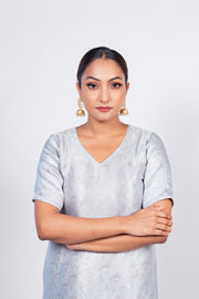 Ivory Pure Khaddi Georgette Brocade Kurta with Sharara - The Handlooms