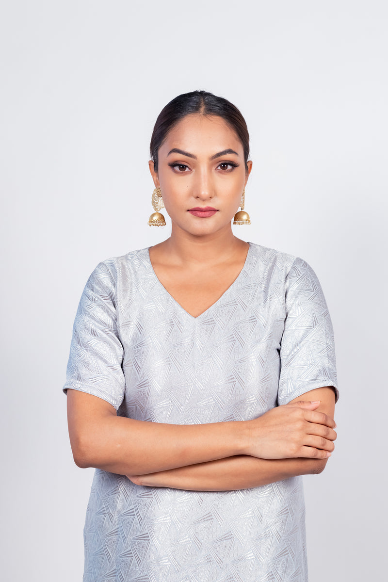 Ivory Pure Khaddi Georgette Brocade Kurta with Sharara - The Handlooms