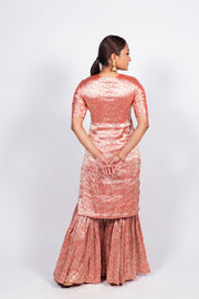 Red Pure Khaddi Georgette Brocade Kurta with Sharara - The Handlooms