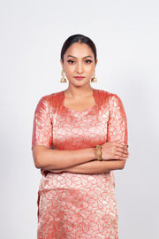 Red Pure Khaddi Georgette Brocade Kurta with Sharara - The Handlooms