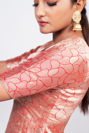 Red Pure Khaddi Georgette Brocade Kurta with Sharara - The Handlooms