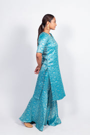 Sky Blue Pure Katan Silk Brocade Kurta with Sharara - The Handlooms