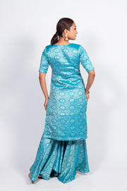 Sky Blue Pure Katan Silk Brocade Kurta with Sharara - The Handlooms