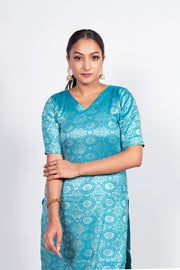 Sky Blue Pure Katan Silk Brocade Kurta with Sharara - The Handlooms