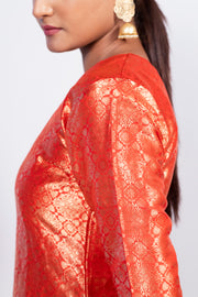 Red Pure Katan Silk Brocade Kurta with Sharara - The Handlooms