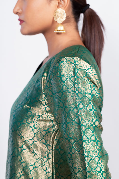 Green Pure Katan Silk Brocade Kurta with Sharara