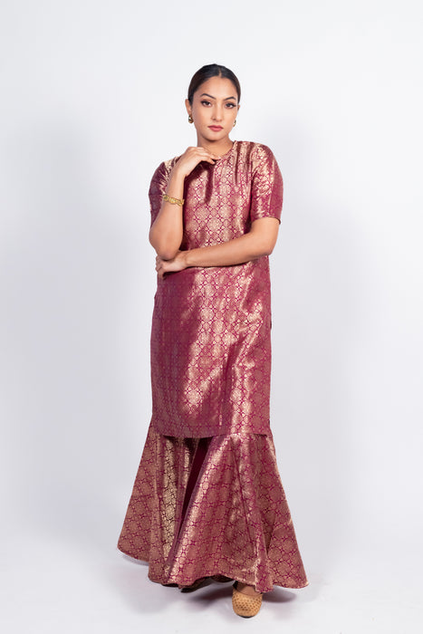 Magenta Pure Katan Silk Brocade Kurta with Sharara