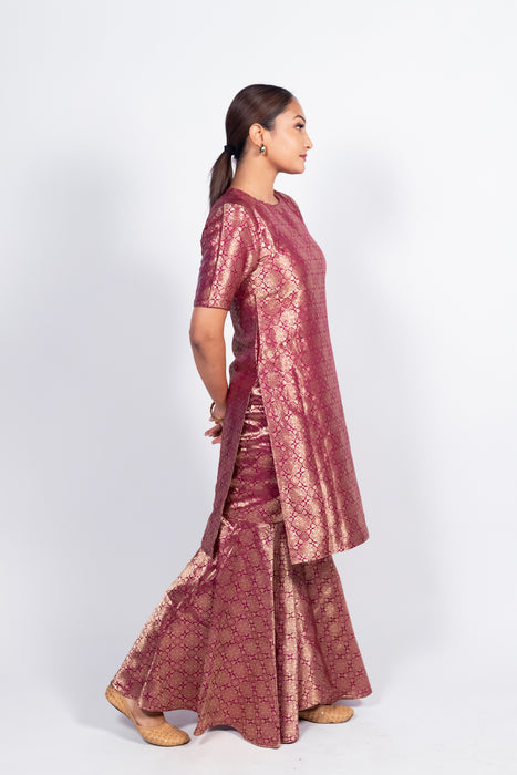 Magenta Pure Katan Silk Brocade Kurta with Sharara