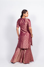 Magenta Pure Katan Silk Brocade Kurta with Sharara - The Handlooms