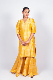 Yellow Pure Katan Silk Brocade Kurta with Sharara - The Handlooms