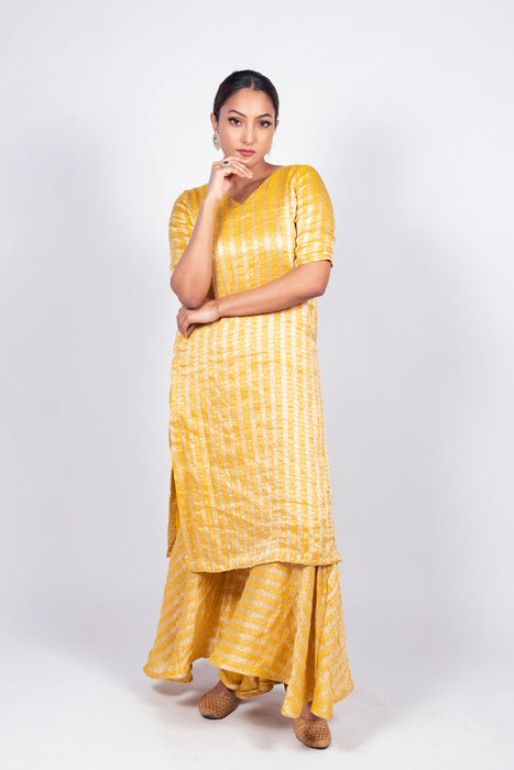 Yellow Pure Khaddi Georgette Brocade Kurta with Sharara